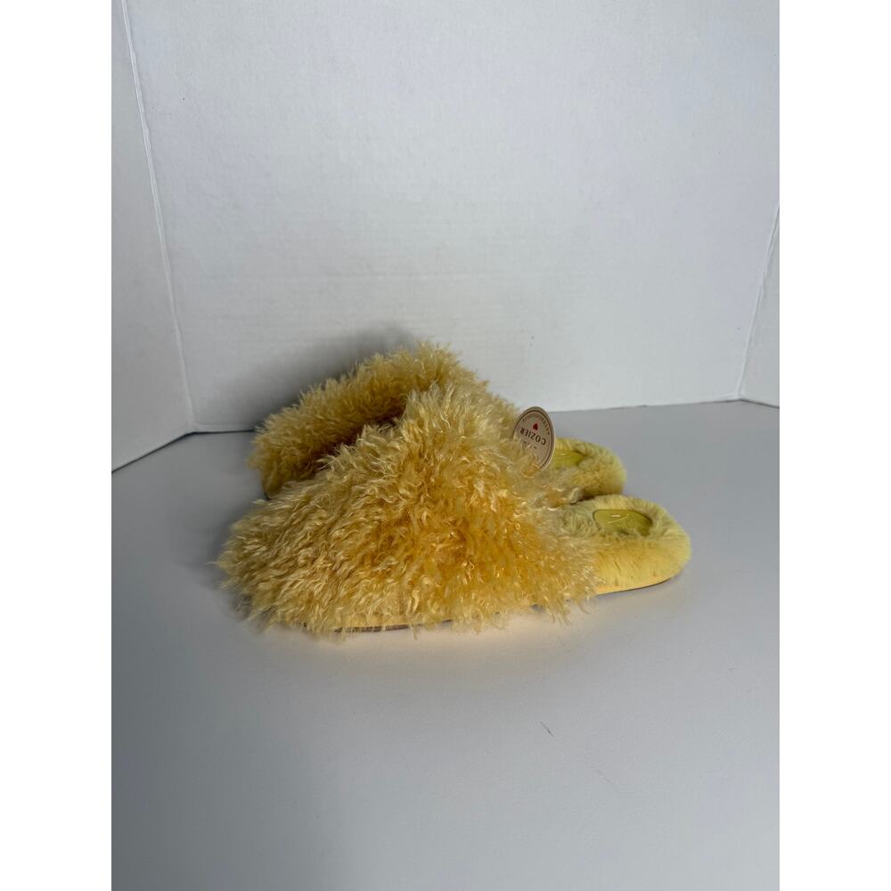 NEW Anthropologie Womens Fuzzy Yellow Slide Slippers Small/ Medium